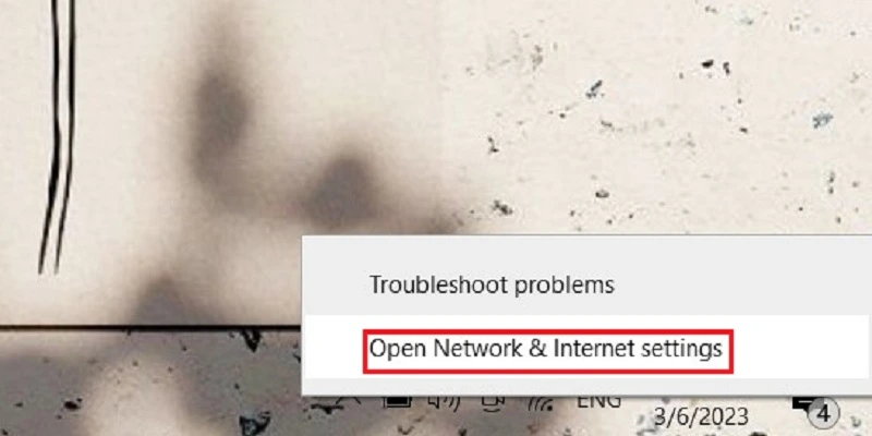 Kích chọn Open Network & Internet settings