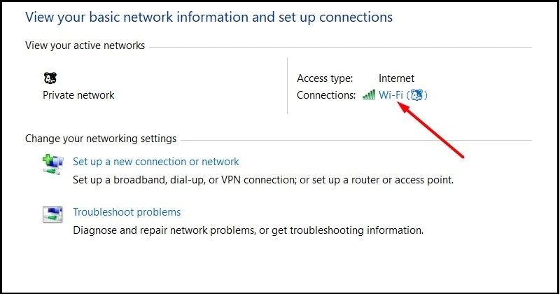 Chọn vào tên mạng đang Connections