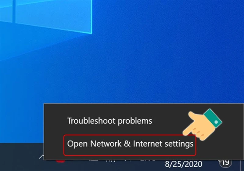 Kích chuột phải vào biểu tượng Wifi trên thanh Taskbar