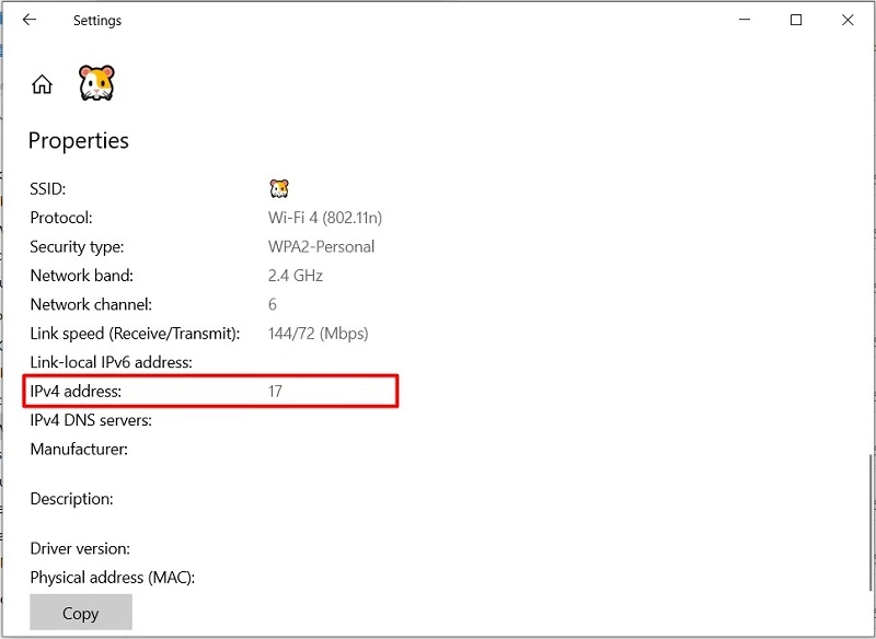 Xem địa chỉ IP cá nhân tại dòng IPv4 Address