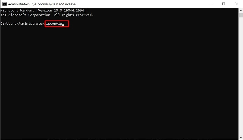 Nhập lệnh ipconfig trong cửa sổ được hiện lên và nhấn Enter.
