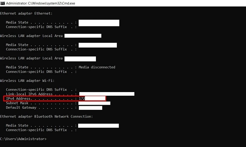 Xem địa chỉ IP hiển thị phía sau IPv4 Address