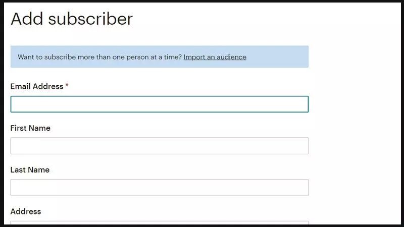 Màn hình khi chọn Add a subcribers