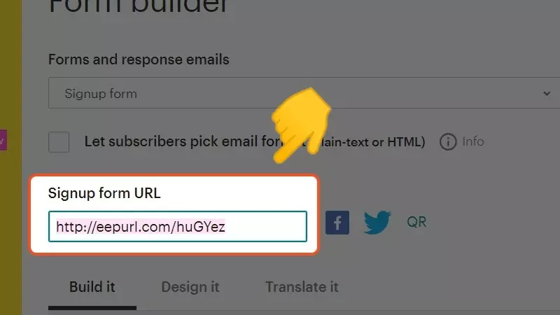 Tại ô Sign up for URL, bạn sao chép đường dẫn form