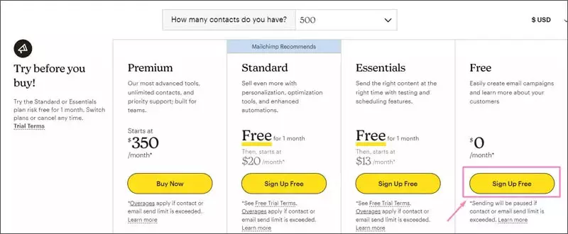 Chọn Sign Up Free ở góc phải mục Try before you buy
