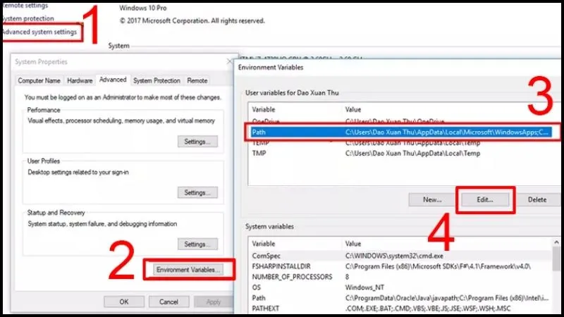 Tìm chọn mục Edit trong mục Path để dán đường dẫn vừa copy ở bước 2 vào