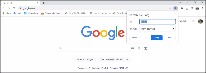 Đặt tên gợi nhớ cho dấu trang và chọn xong.