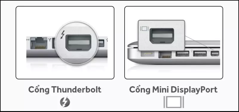 Có 2 loại là: Mini DisplayPort và Thunderbolt.