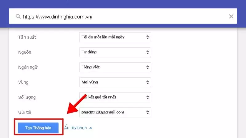 Nhấn nút "Tạo thông báo" để hoàn tất