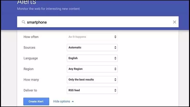 Thiết lập thông tin quan trọng trên giao diện Google Alert