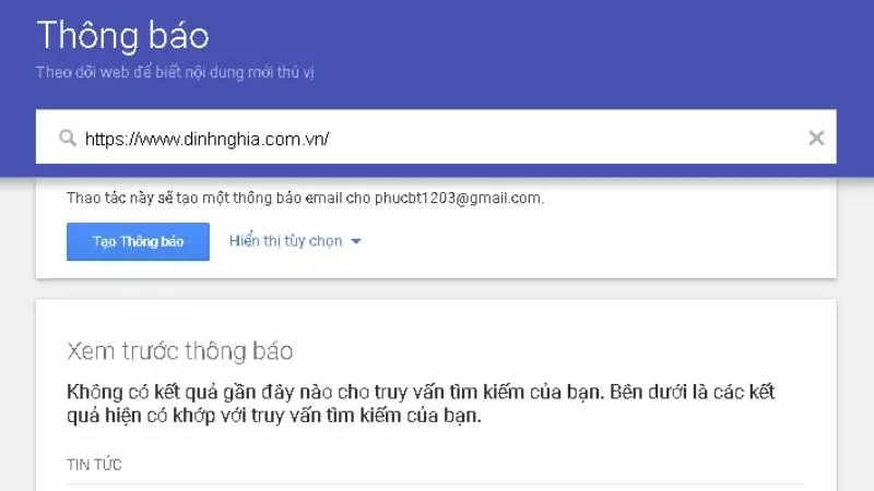 Nhập địa chỉ website mà bạn muốn theo dõi vào ô tìm kiếm