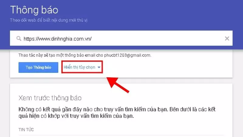 Chọn "Hiển thị tùy chọn" để mở rộng các tùy chọn