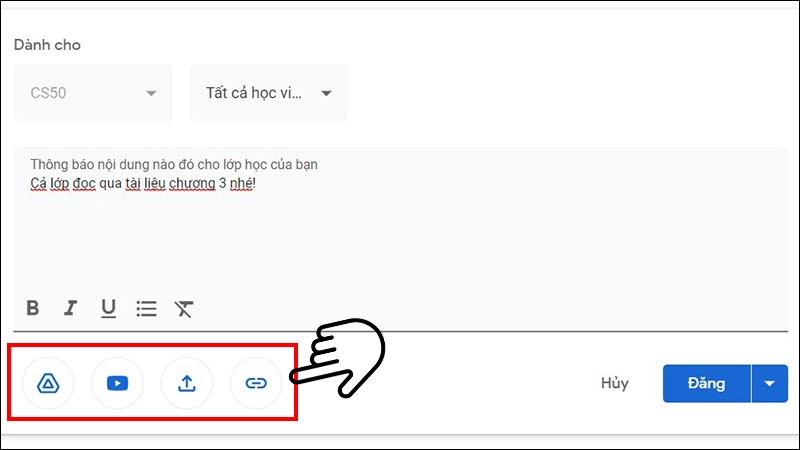 Google Classroom hỗ trợ đính kèm nhiều loại tệp