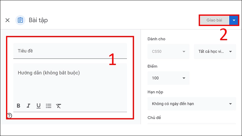 Bạn điền nội dung bài tập và chọn Giao bài để gửi bài tập đến học sinh của mình