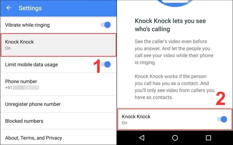 Tắt Knock Knock trên Google Duo