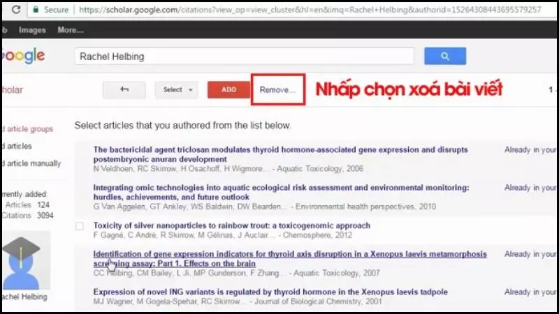 Google Scholar cho phép người dùng có thể tuỳ chỉnh và xoá một bài viết bất kỳ mà bản thân muốn