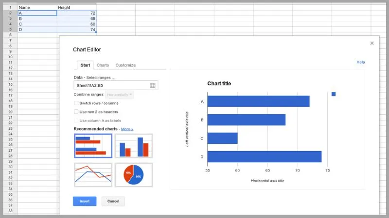Google Sheet cung cấp nhiều loại biểu đồ và đồ thị giúp người dùng có thể dễ dàng trực quan hóa dữ liệu của mình