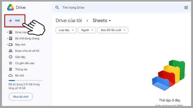 Truy cập vào drive, chọn Mới