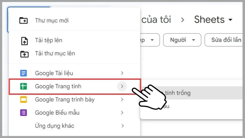 Chọn google trang tính