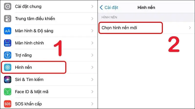 Vào Cài đặt, chọn mục Hình nền và chọn hình nền mới cho iPhone