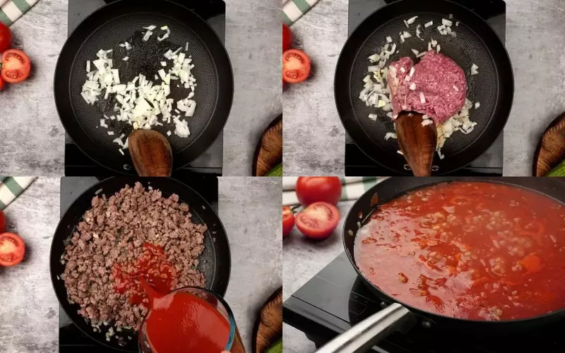 Bước 2: Làm sốt cà chua thịt bò