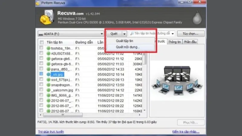 Recuva giúp phục hồi dữ liệu từ ổ đĩa bị hỏng