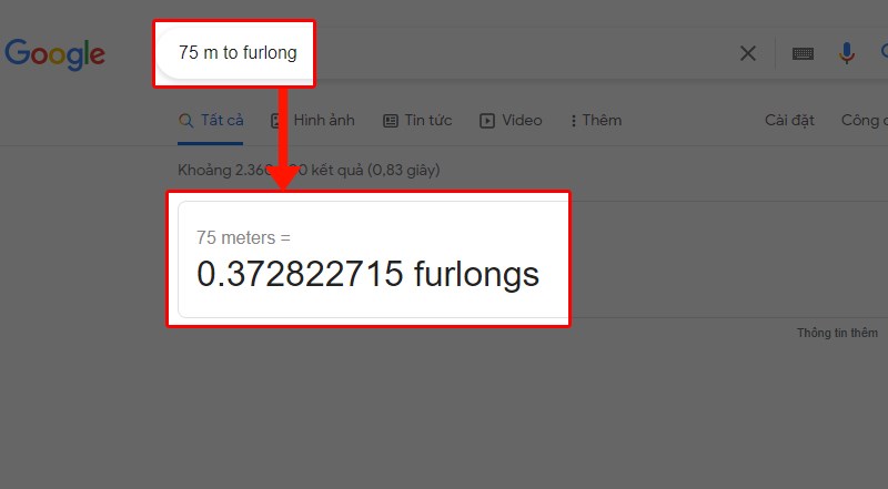 Đổi thước sang các đơn vị khác bằng Google