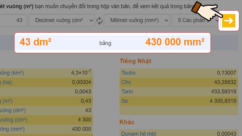 Nhấn chọn dấu mũi tên để chuyển đổi
