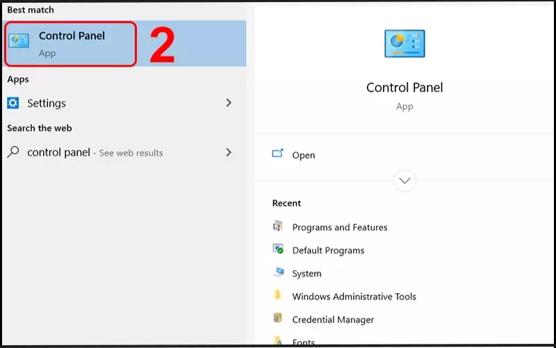 Tìm kiếm Control Panel