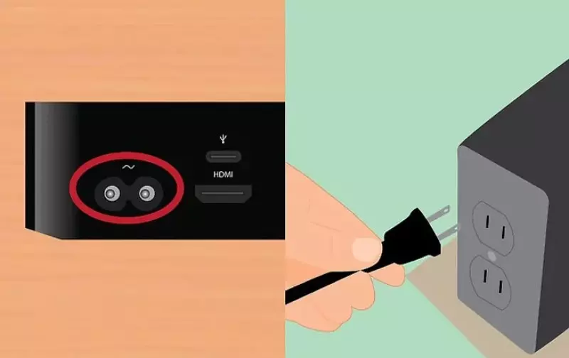 Gắn dây nguồn vào cổng nguồn của thiết bị rồi cắm điện