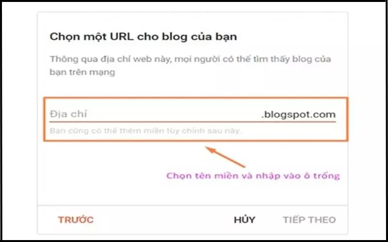 Nhập phần miền vào ô trống