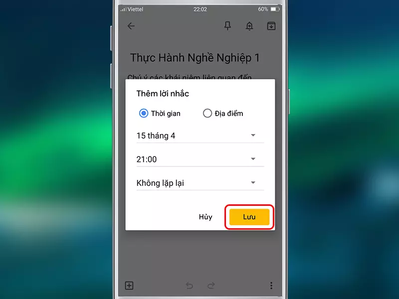 Đặt thời gian nhắc nhở công việc cụ thể