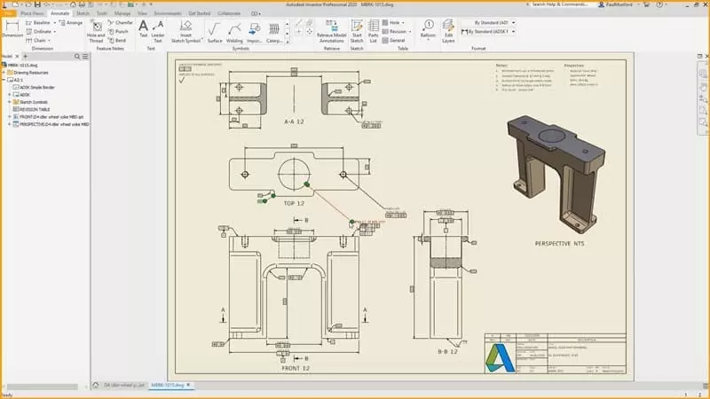 Inventor cho phép người dùng xuất bản các bản vẽ 2D cho các chi tiết 3D nhanh chóng và chính xác