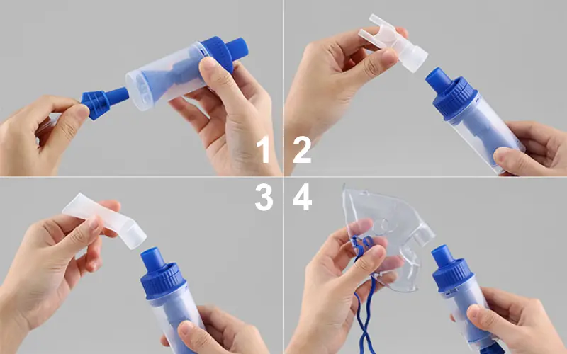 Gắn mặt nạ hoặc ống thở vào cốc đựng thuốc