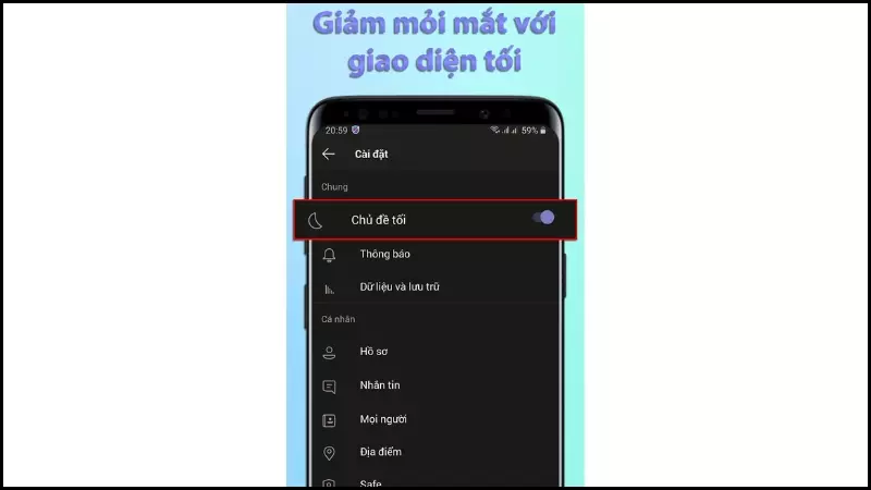 Giao diện Dark Mode của ứng dụng giúp chóng mỏi mắt