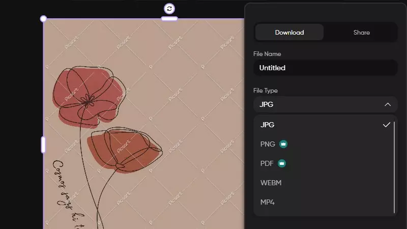 PicsArt với khả năng xuất hình ảnh dưới nhiều định dạng