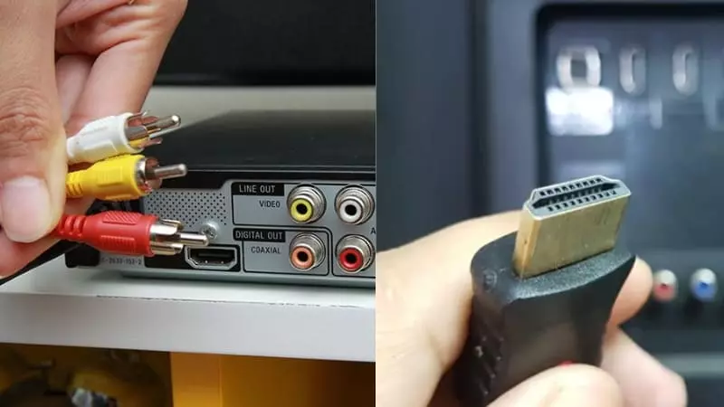 Màu đỏ, trắng, đen là jack cắm dùng để truyền tín hiệu âm thanh, jack cắm màu vàng dùng để truyền tín hiệu video