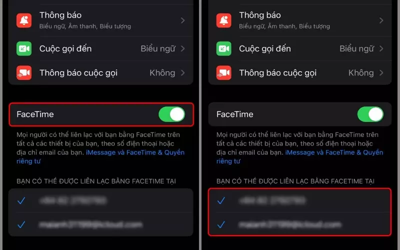 Luôn đảm bảo tính năng FaceTime được bật