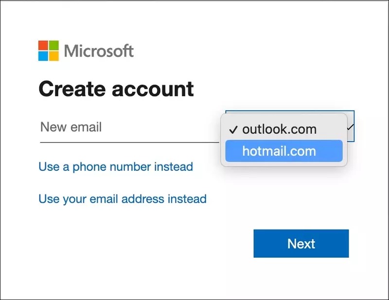 Chọn đuôi hotmail.com