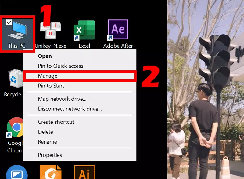 Click chuột phải vào This PC > Chọn Manage.