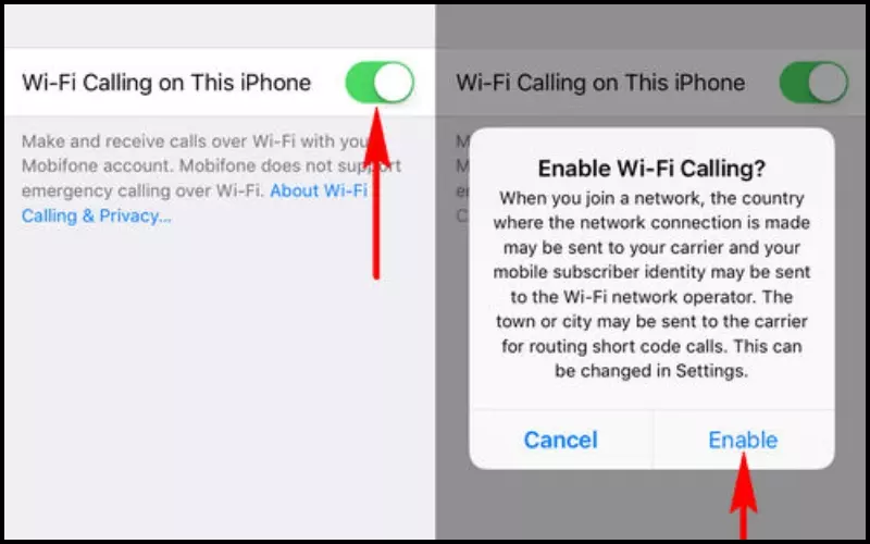 Truy cập mục Cài đặt => Di động => Cuộc gọi Wifi (WiFi Calling)