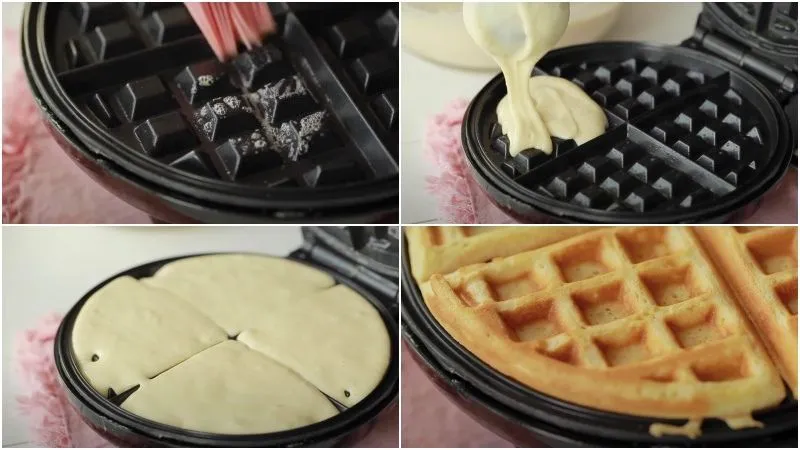 Bạn cần quét 1 lớp bơ lên mặt trên và dưới của khuôn nướng waffle trước khi cho bột vào