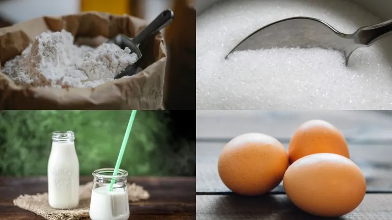 Các nguyên liệu để làm bánh waffle không cần máy