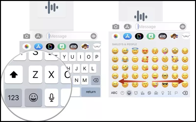 Mở Emoji bằng cách ấn vào biểu tượng quả địa cầu