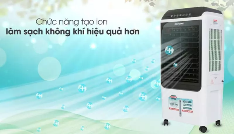 Quạt điều hòa tạo ion âm giúp lọc không khí là 1 trong những ứng dụng phổ biến nhất của công nghệ ion