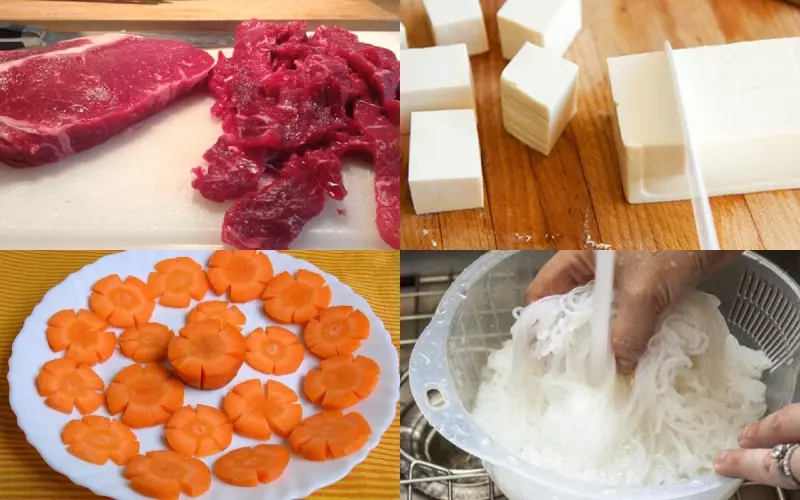 Sơ chế nguyên liệu món sukiyaki