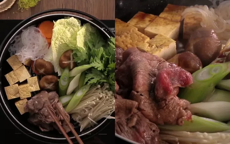 Nấu lẩu sukiyaki