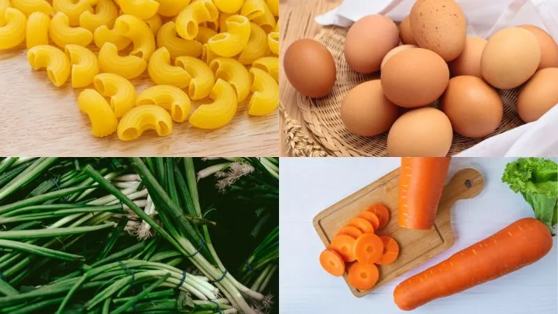 Các nguyên liệu chính để thực hiện món nui chiên trứng