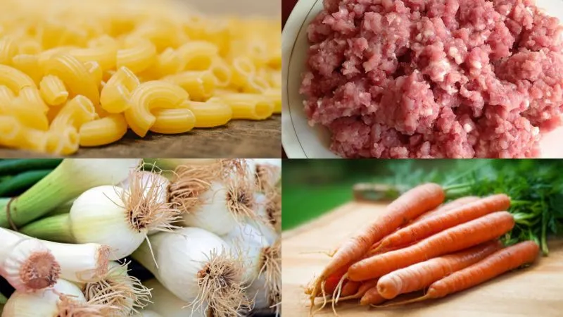 Các nguyên liệu chính để thực hiện món canh nui thịt băm