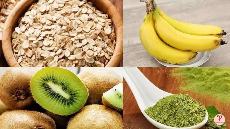 Nguyên liệu làm Yến mạch chuối Kiwi Matcha
